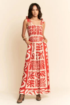 Red Geo Floral Wide Leg Jumpsuit