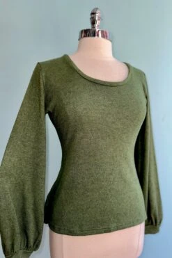 Olive Softie Bishop Sleeve Grace Top By Heart Of Haute
