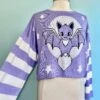 Bat Purple Cropped Striped Sleeve Kamiko Sweater By Banned