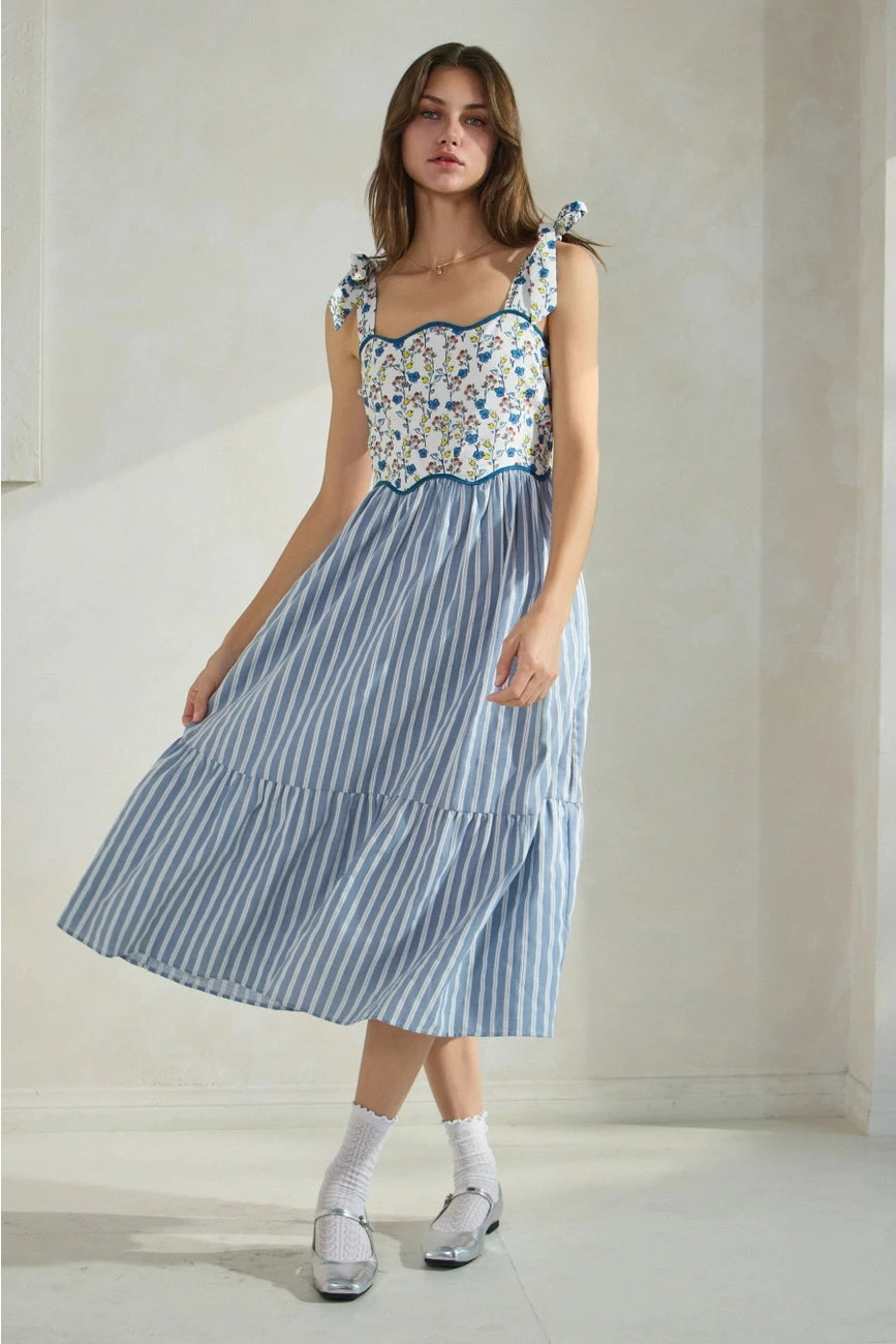 Blue Floral and Striped Print Midi Dress Blue Floral And Striped Print Midi Dress -MODERN MILLIE Shop 0d2d1f66a557cab3988290e8e728420a341ae813a3a49c2dde97cbd598847603