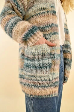 Chunky Knit Open Cardigan In Blue And Tan By Molly Bracken -MODERN MILLIE Shop 135662