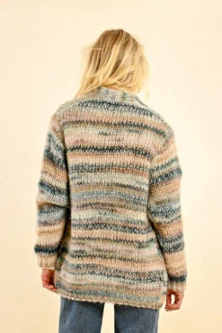 Chunky Knit Open Cardigan In Blue And Tan By Molly Bracken -MODERN MILLIE Shop 135664