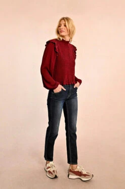 Burgundy Ruffled And Smocked Blouse By Molly Bracken -MODERN MILLIE Shop 136515
