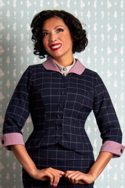 Final Sale Navy Plaid Francesca-Lee Blazer By Miss Candyfloss