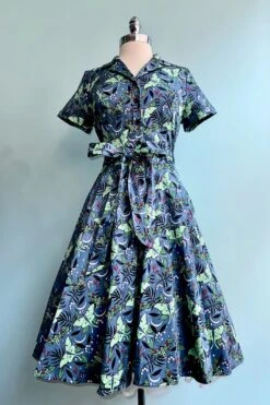 Green Nocturnal Moth Knee-Length Shirtwaist Dress By Eva Rose