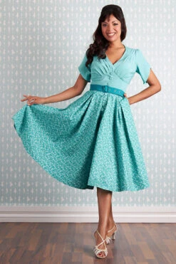 Susene- Aqua Floral Dress By Miss Candyfloss