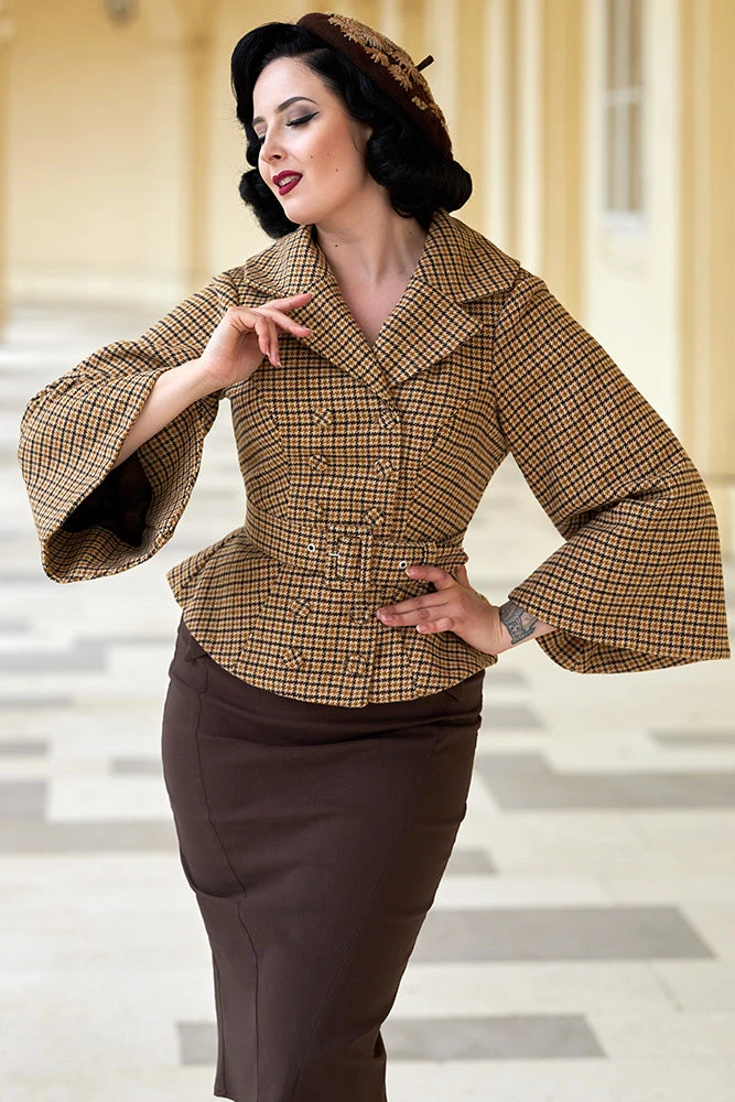 Ortnsia-Dora Trumpet Sleeve Blazer By Miss Candyfloss Ortnsia-Dora Trumpet Sleeve Blazer By Miss Candyfloss -MODERN MILLIE Shop 1507tarta brown web 4