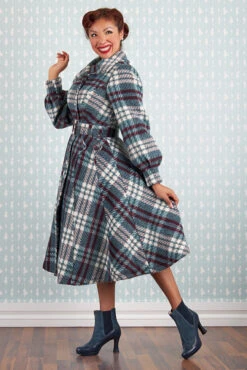 Fabia Lapise Tartan Coat By Miss Candyfloss -MODERN MILLIE Shop 1511tar blue wine studio 2 Copy