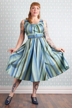 Lacey Azure Striped Dress By Miss Candyfloss