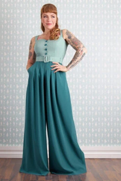 Antonia-Cat Teal Jumpsuit By Miss Candyfloss