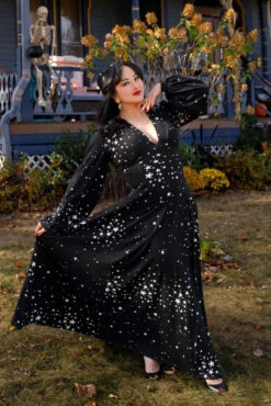 Raquel Maxi Dress With Bishop Sleeves In Stars By Wax Poetic