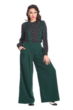 Emerald Green Wide Leg Suspender Diamond Pants By Banned 6 Emerald Green Wide Leg Suspender Diamond Pants By Banned -MODERN MILLIE Shop 1642528868TP10473TR31138GRN0367