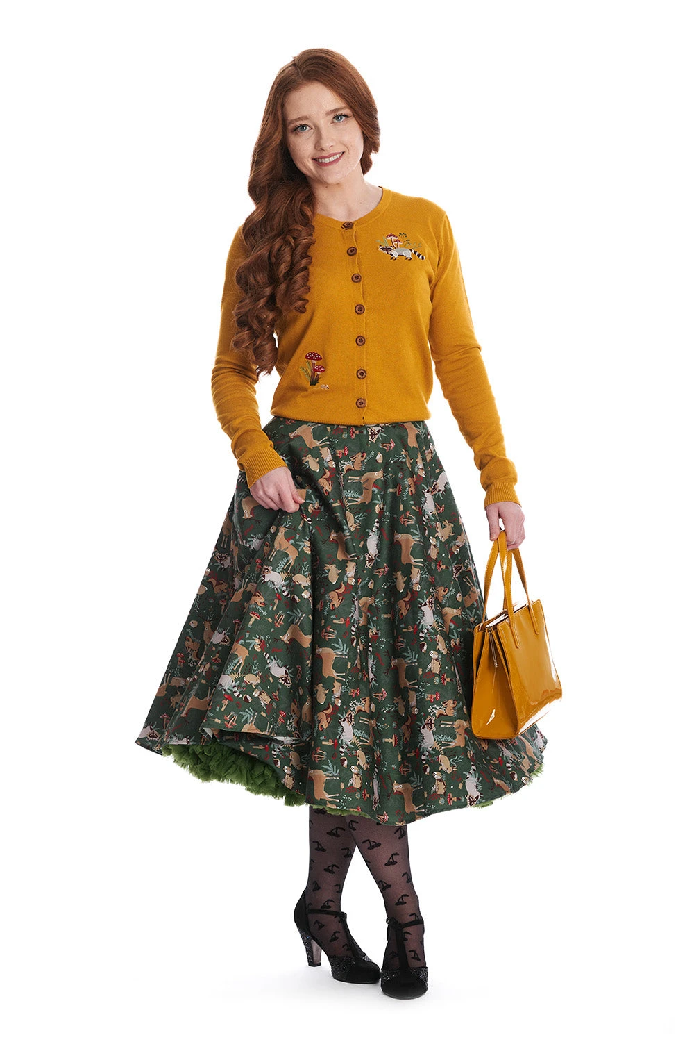 Woodland Creature Circle Skirt by Banned Woodland Creature Circle Skirt By Banned -MODERN MILLIE Shop 1673862332SK25538GREEN CA21171MUSTARD 801