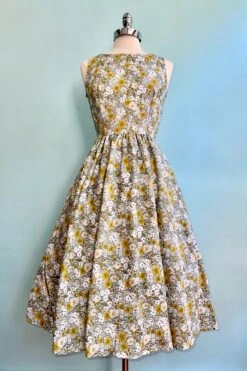 Mustard Floral Midi Dress By Retrolicious
