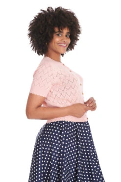 Scalloped Short Sleeve Cardigan In Pink By Banned 8 Scalloped Short Sleeve Cardigan In Pink By Banned -MODERN MILLIE Shop 169037900506 29 CA21131BLUSHSK25567NAVY 663