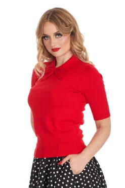Red Bow Collared Short Sleeve Sweater By Banned -MODERN MILLIE Shop 169048495706 29 JP57158REDSK25567BLK 282