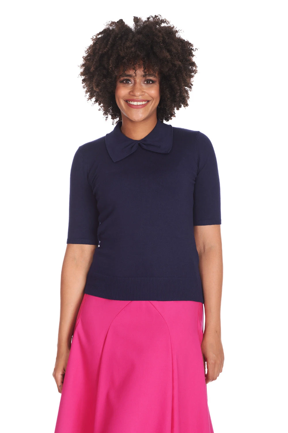 Navy Bow Collared Short Sleeve Sweater by Banned Navy Bow Collared Short Sleeve Sweater By Banned -MODERN MILLIE Shop 169053883406 30 SK25514PINKJP57158NAVY 827