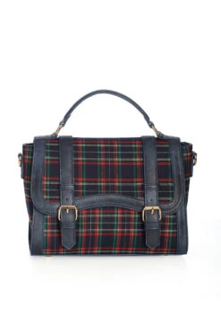Navy Plaid Satchel Handbag By Banned