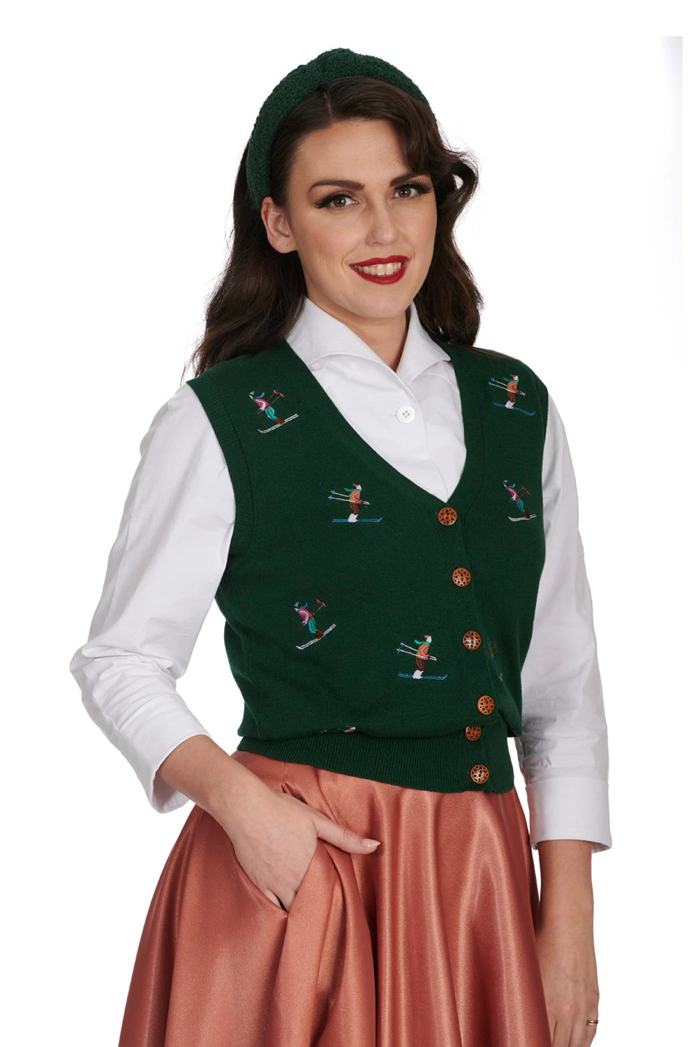 Green Ski Snow Button Up Vest by Banned Green Ski Snow Button Up Vest By Banned -MODERN MILLIE Shop 1705949291VC64008GREEN3699