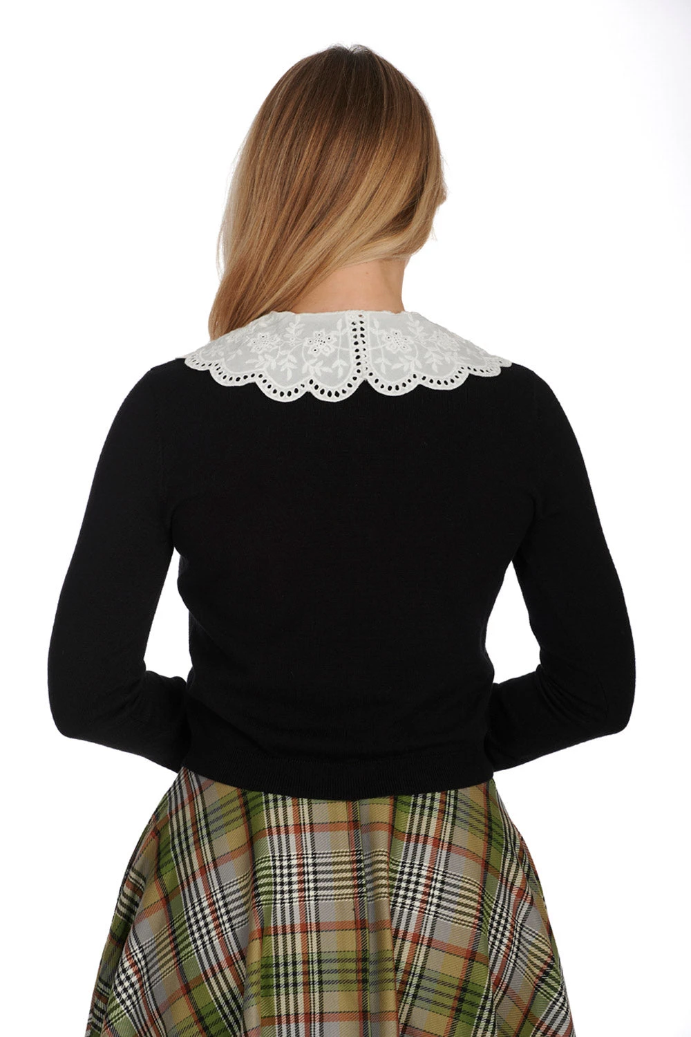 Polly Doily Collar Cardigan in Black by Banned Polly Doily Collar Cardigan In Black By Banned -MODERN MILLIE Shop 1706030200SK25632GREENCA21204BLK2794