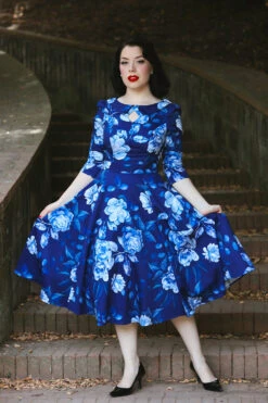 Blue Floral Dafney Swing Dress By Hearts & Roses London -MODERN MILLIE Shop 17205202057552FRONTLOWRES 1