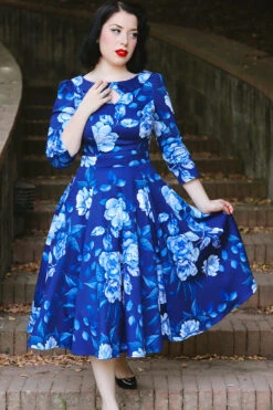 Blue Floral Dafney Swing Dress By Hearts & Roses London -MODERN MILLIE Shop 17205202057553FRONTLOWRES 1