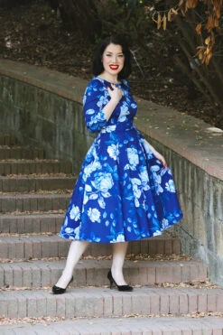 Blue Floral Dafney Swing Dress By Hearts & Roses London -MODERN MILLIE Shop 1720520205755FRONTLOWRES 1