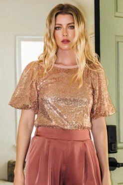 Champagne Sequin Puff Sleeve Top -MODERN MILLIE Shop 19446085 735198fc b6ed 4c0e b7c9 993ba848b52c