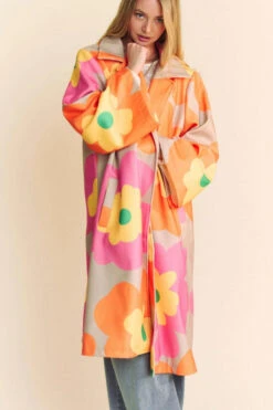 Orange Floral Wide Sleeve Jacket