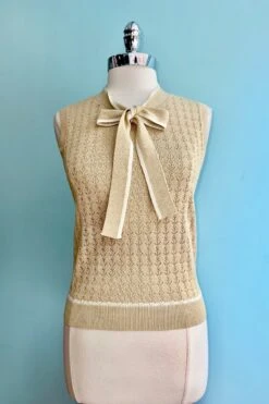 Tan Anchor Pointelle Knit Sleeveless Tina Sweater By Banned