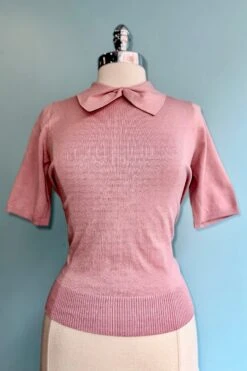 Blush Bow Collared Short Sleeve Sweater By Banned