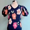 Navy Floral Puff Sleeve Sweater