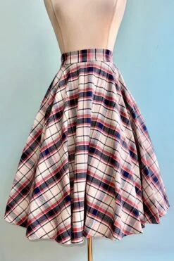 Navy Spring Plaid Cary Circle Skirt By Banned