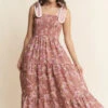 Tan And Rose Tie Shoulder Smocked Midi Dress 2 Tan And Rose Tie Shoulder Smocked Midi Dress -MODERN MILLIE Shop 1d341c1b465f4767cc69551919f5a63a37fd91eeabea6cd9768629820ade6823