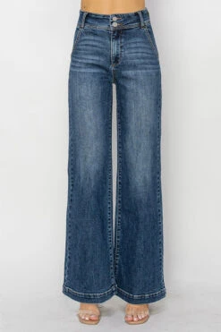 High Rise Double Button Wide Leg Jeans By Risen Jeans