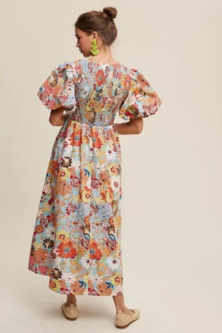 Light Blue And Orange Floral Puff Sleeve Midi Dress -MODERN MILLIE Shop 21175102 d5553c06 f85a 40f8 98d4 3ff510f13805