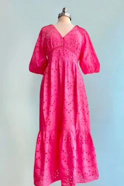 Pink Eyelet Midi Dress By Molly Bracken