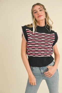 Black And Pink Contrast Stitch Sweater Vest -MODERN MILLIE Shop 21228286 6b0be42c 16d5 487e 8cec 0c55cbeec2d2