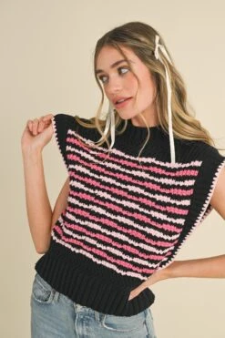 Black And Pink Contrast Stitch Sweater Vest -MODERN MILLIE Shop 21228286 d2b94128 661f 4363 9355 cc32edf6d23a