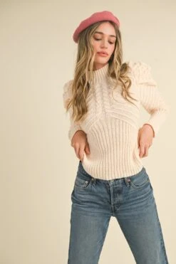 Ivory Mock Neck Puff Sleeve Sweater -MODERN MILLIE Shop 21331277 55b96797 d152 4b38 a0b4 0d3a413a2953