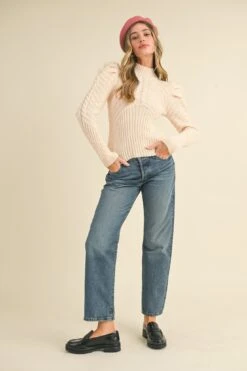 Ivory Mock Neck Puff Sleeve Sweater -MODERN MILLIE Shop 21331277 c6109889 8b3e 4474 98ef 92b6991d6c1f