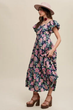 Navy And Pink Puff Sleeve Empire Midi Dress -MODERN MILLIE Shop 21433238 8bd5fe12 42d5 4b1b 99a8 f1636f574f89