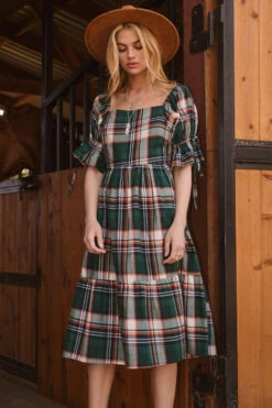Green Plaid Square Neck Midi Dress -MODERN MILLIE Shop 21446461 ca58c152 0e69 4166 9297 6a2aa8b59567