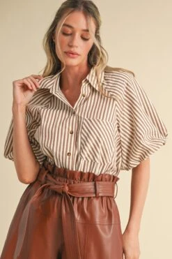 Pecan Stripe Button Down Balloon Sleeve Top -MODERN MILLIE Shop 21479908 520f3b1c 0d51 4e2b b157 80fcdee48b37
