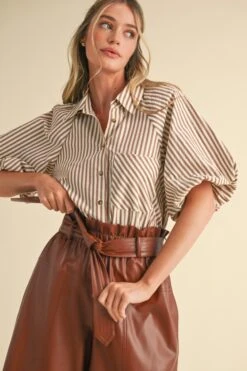 Pecan Stripe Button Down Balloon Sleeve Top -MODERN MILLIE Shop 21479908 f19c00ef e852 430e a855 ee95b90840dd