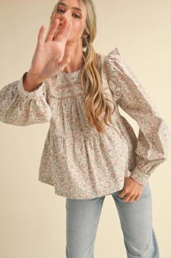 Cream Floral Ruffled Lace Trim Top -MODERN MILLIE Shop 21479917 63e7f44e 1412 4c42 ac05 cdb3125adc3a