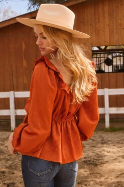 Final Sale Rust Jacquard Billowy Sleeve Top -MODERN MILLIE Shop 21506401 a466922f 42e2 41b4 b65b 4f155e2dce1d