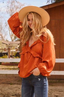 Final Sale Rust Jacquard Billowy Sleeve Top -MODERN MILLIE Shop 21506401 ef075284 e0c4 4403 b22f 9e9a57bf26d7