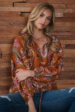 Toffee Paisley Print Long Sleeve Top -MODERN MILLIE Shop 21584929 51ee0260 21fc 4156 a4b1 ef4771e0994f