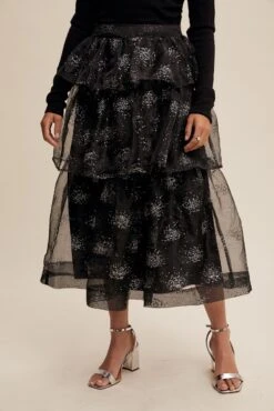 Black Sparkle Organza Tiered Midi Skirt -MODERN MILLIE Shop 21810279 40ab86f7 989d 492b 9d02 8da587f45c93
